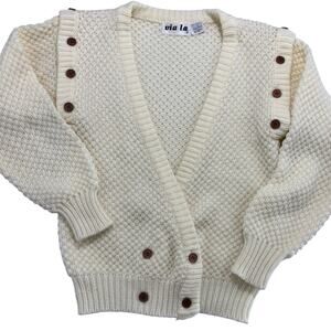 Vintage Via La Detachable Sleeve Knit Cardigan size S White Acrylic Cottage